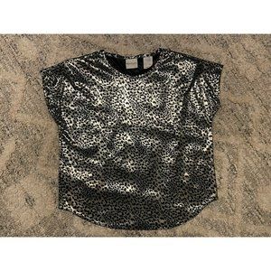 Vintage TR Bentley Blouse Top Black Gold Metallic Cheetah Sheer Womens Small